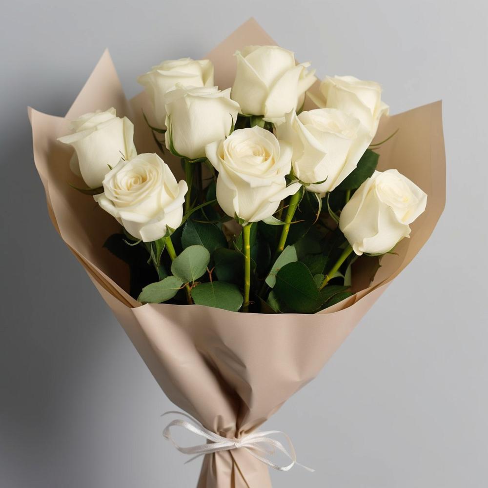 Букет 9 Белых роз Эдлесс Лав в Краснослободске Волгоградской области