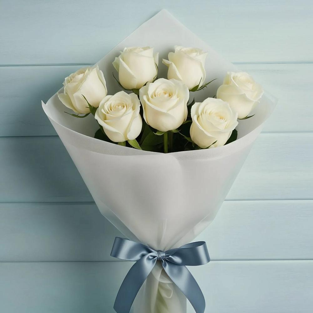 Букет 7 Белых роз Эдлесс Лав в Краснослободске Волгоградской области